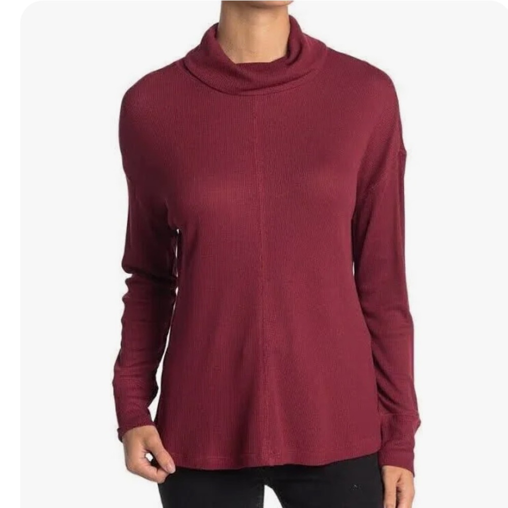 SANCTUARY Long Sleeve Cowl Neck Waffle Knit Tunic Burgundy Sz- 1X